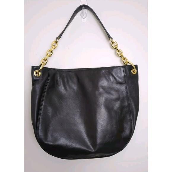 Michael Kors Stanthorpe Large Black Leather Shoulder Bag Gold Chain Strap NWT - Picture 5 of 16